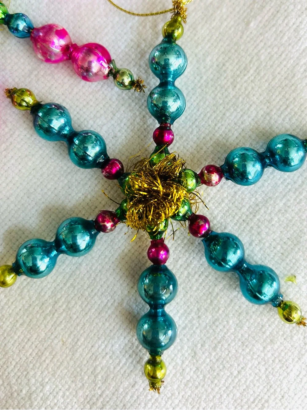 Vintage repurposed mercury, glass bead flowers holiday Christmas ornaments